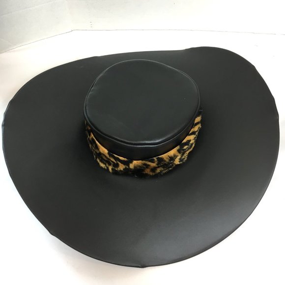 70’s Style Blk Faux Leather Pimp Big Daddy Hat Vtg - Picture 7 of 12